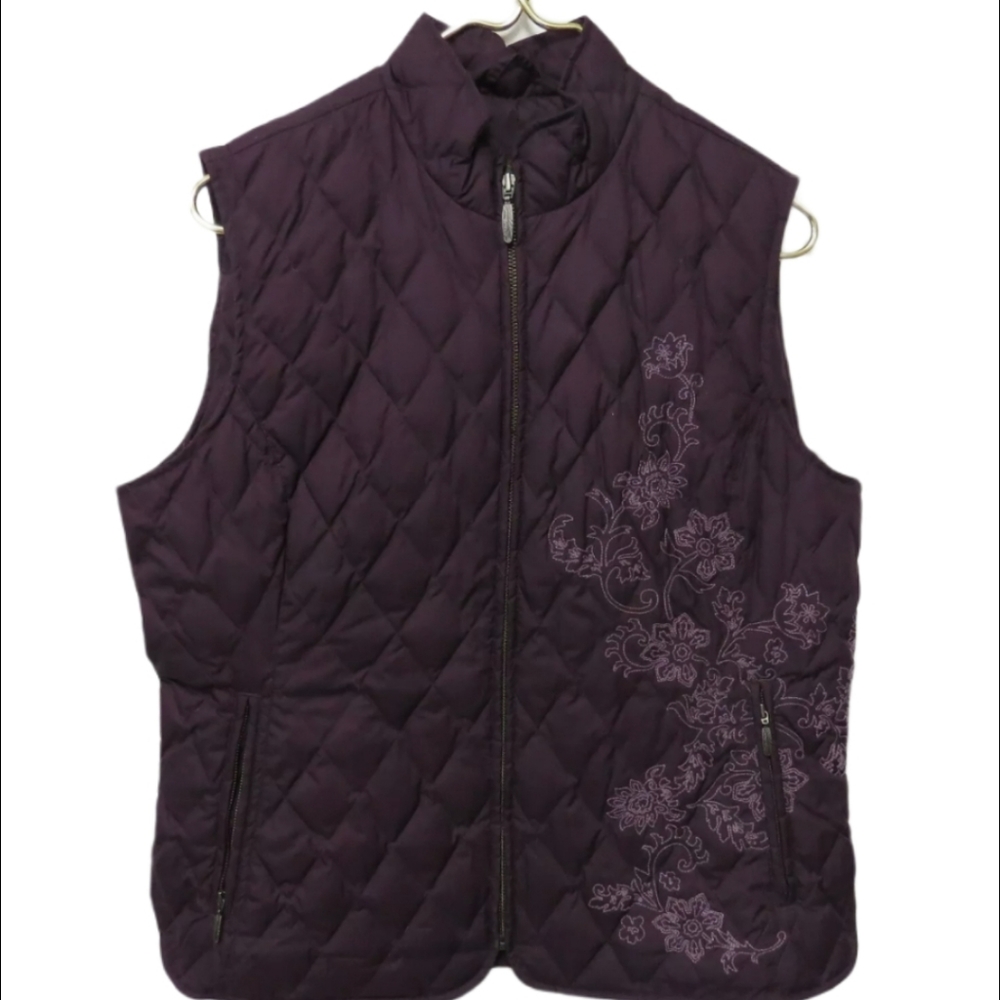 Eddie Bauer goose down purple puffer floral vest size small